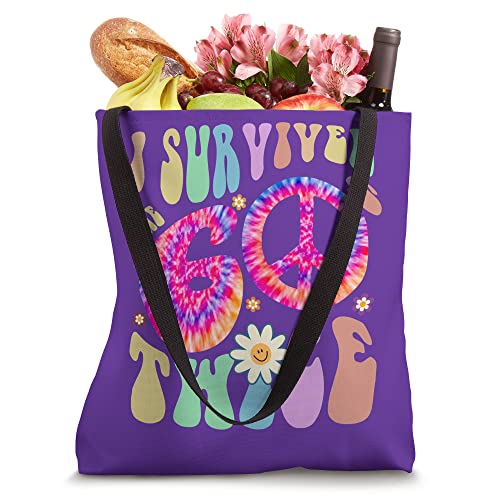 Retro I SURVIVED The SIXTIES TWICE 70th Birthday Joke Purple Tote Bag