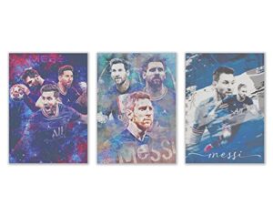 famous football superstar messi set of 3 poster prints wall decor bedroom for living room sport room gift for fan football size 11.7×16.5 inch unframe