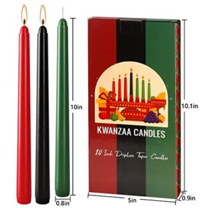 7 Pack Kwanzaa Taper Candles Set - 3 Red, 3 Green, 1 Black - Premium Quality Candles Handicapped Taper Candles, Dripless and Smokeless - Set of 7 (10 Inch, Kwanzaa)