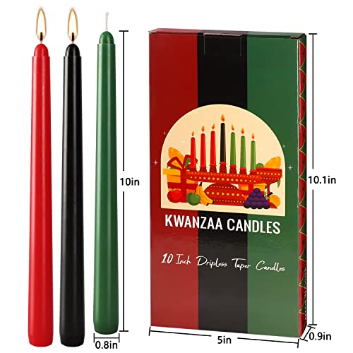 7 Pack Kwanzaa Taper Candles Set - 3 Red, 3 Green, 1 Black - Premium Quality Candles Handicapped Taper Candles, Dripless and Smokeless - Set of 7 (10 Inch, Kwanzaa)