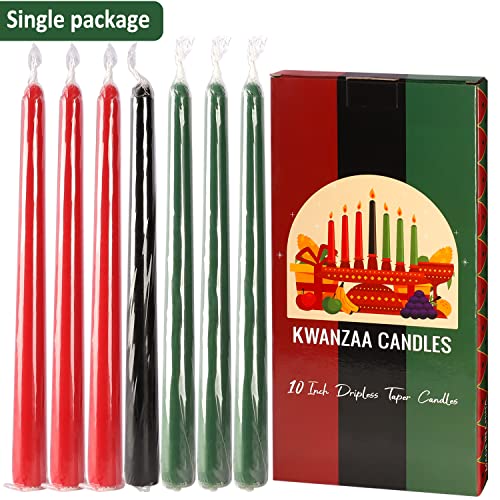 7 Pack Kwanzaa Taper Candles Set - 3 Red, 3 Green, 1 Black - Premium Quality Candles Handicapped Taper Candles, Dripless and Smokeless - Set of 7 (10 Inch, Kwanzaa)