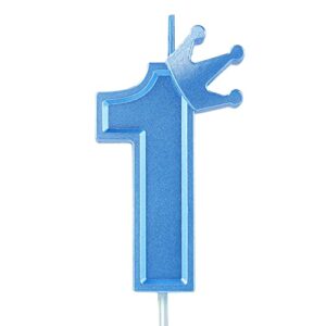 3inch birthday number candle, 3d candle cake topper with crown cake numeral candles number candles for birthday anniversary parties (blue, 1)