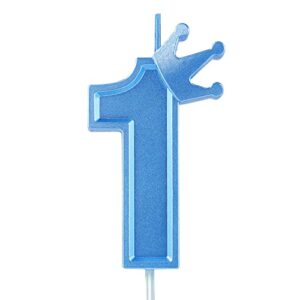 3inch Birthday Number Candle, 3D Candle Cake Topper with Crown Cake Numeral Candles Number Candles for Birthday Anniversary Parties (Blue, 1)