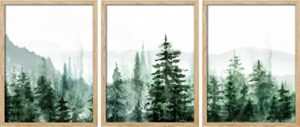 signwin framed poster bathroom decor 12″x16″x 3 natural, wall art room decor multicolor for living room, bedroom, office watercolor pine tree mountain forest nature wilderness landscape