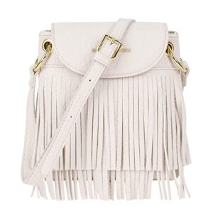 hoce women pu leather mini hobo fringe tassel crossbody bag vintage tassel shoulder bag, white