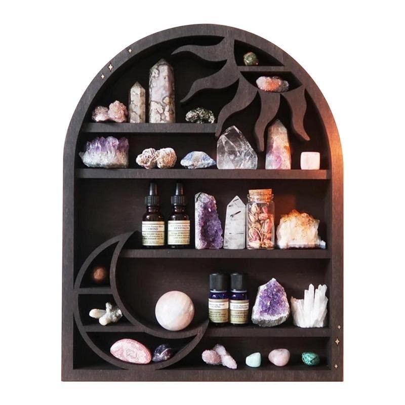 MASNLYE Wall Storage Shelves Crystal Hanging Shelf for Crystals Display Shelf Wooden Gothic Shelf Home Decor Storage Rack Organizer