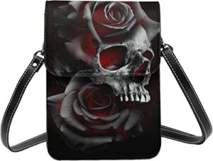 small crossbody bags for women gothic skull rose face lightweight cell phone purse