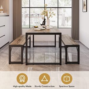 Gizoon 45.5" Dining Table Set for 4, Kitchen Dining Table with 2 Benches, Dining Room Table Set with Metal Frame & MDF Board, Space-Saving Dinette for Kitchen, Dining Room -Grey
