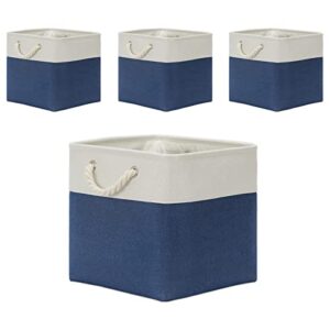 temary storage baskets for shelves 13×13 baskets for gifts empty, 4 pack shelf baskets large storage baskets cube storage bins fabric storage cubes with handles for shelves (white&blue)