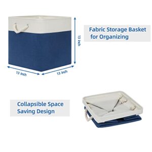 Temary Storage Baskets for Shelves 13x13 Baskets for Gifts Empty, 4 Pack Shelf Baskets Large Storage Baskets Cube Storage Bins Fabric Storage Cubes with Handles for Shelves (White&Blue)