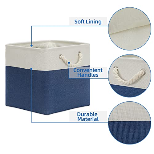 Temary Storage Baskets for Shelves 13x13 Baskets for Gifts Empty, 4 Pack Shelf Baskets Large Storage Baskets Cube Storage Bins Fabric Storage Cubes with Handles for Shelves (White&Blue)