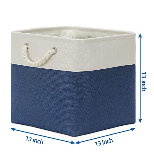 Temary Storage Baskets for Shelves 13x13 Baskets for Gifts Empty, 4 Pack Shelf Baskets Large Storage Baskets Cube Storage Bins Fabric Storage Cubes with Handles for Shelves (White&Blue)