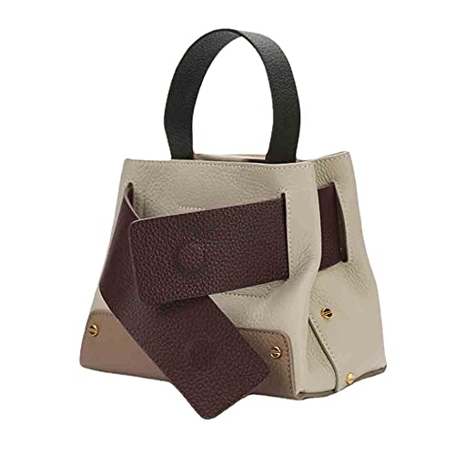 Women Bucket Bag Luxury Genuine Leather Handbags and Purses Soft Calfskin Casual Tote Bag 2022 (about 22cm-12cm-16cm,Khaki)