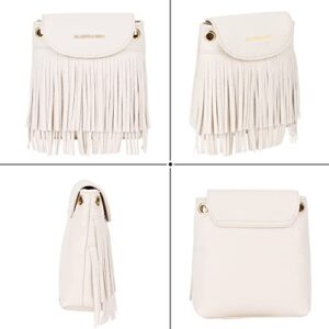 Tassel Purse Satchel Shoulder Cross Body Bag Faux Leather Hobo Hippie Sling Bag for Women, White