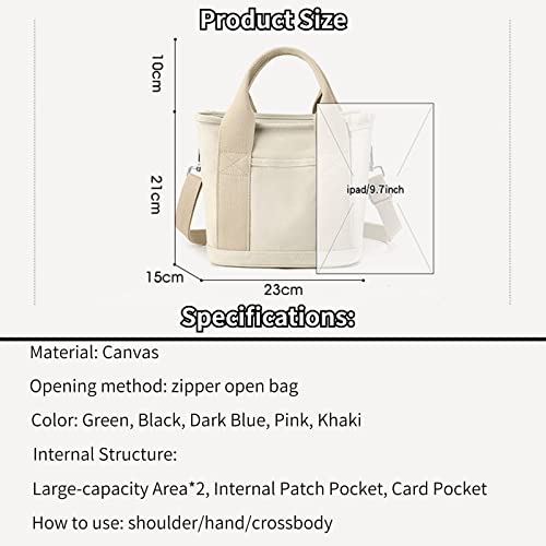 Japanese Canvas Tote Bag - Large Capacity Multi-pocket Handbag Crossbody Bag, with Adjustable Shoulder Strap (Black)