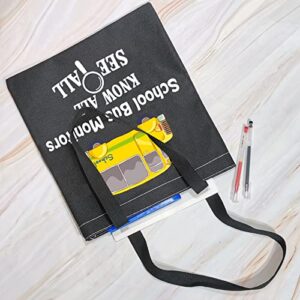 MBMSO School Bus Monitor Tote Bag School Bus Monitors Know all See all Bag Bus Driver Appreciation Gifts Shoulder Bag (School Bus Monitor TB-black)