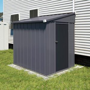 veikou 4′ x 6′ outdoor storage shed, lean-to shed kit with thickened galvanized steel, small metal shed with lockable door, patio garden tools shed utility bike storage w/air vents, grey & black