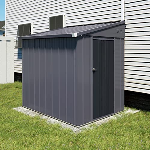 VEIKOU 4' x 6' Outdoor Storage Shed, Lean-to Shed Kit with Thickened Galvanized Steel, Small Metal Shed with Lockable Door, Patio Garden Tools Shed Utility Bike Storage w/Air Vents, Grey & Black