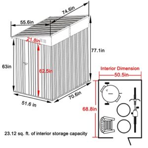 VEIKOU 4' x 6' Outdoor Storage Shed, Lean-to Shed Kit with Thickened Galvanized Steel, Small Metal Shed with Lockable Door, Patio Garden Tools Shed Utility Bike Storage w/Air Vents, Grey & Black