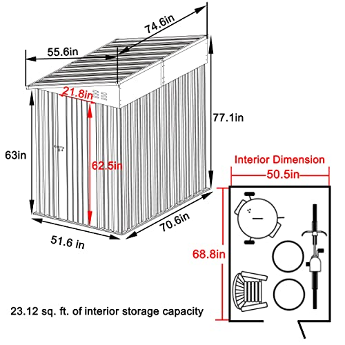 VEIKOU 4' x 6' Outdoor Storage Shed, Lean-to Shed Kit with Thickened Galvanized Steel, Small Metal Shed with Lockable Door, Patio Garden Tools Shed Utility Bike Storage w/Air Vents, Grey & Black