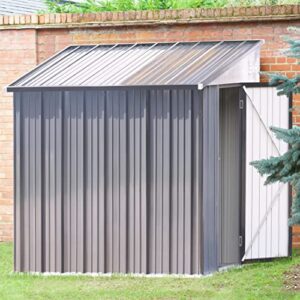 VEIKOU 4' x 6' Outdoor Storage Shed, Lean-to Shed Kit with Thickened Galvanized Steel, Small Metal Shed with Lockable Door, Patio Garden Tools Shed Utility Bike Storage w/Air Vents, Grey & Black