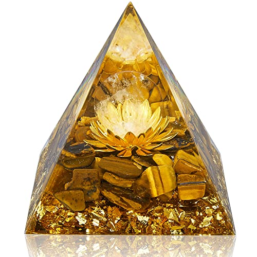 Polbik Orgone Pyramid Crystal Healing Stone Energy Generator Healing Crystals Chakra Crystal Healing Meditation Crystal Sphere Orgonite Pyramid Crystal Women Gift (Tiger's Eye&white Crystal)