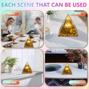 Polbik Orgone Pyramid Crystal Healing Stone Energy Generator Healing Crystals Chakra Crystal Healing Meditation Crystal Sphere Orgonite Pyramid Crystal Women Gift (Tiger's Eye&white Crystal)