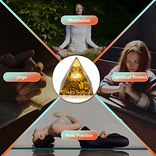 Polbik Orgone Pyramid Crystal Healing Stone Energy Generator Healing Crystals Chakra Crystal Healing Meditation Crystal Sphere Orgonite Pyramid Crystal Women Gift (Tiger's Eye&white Crystal)