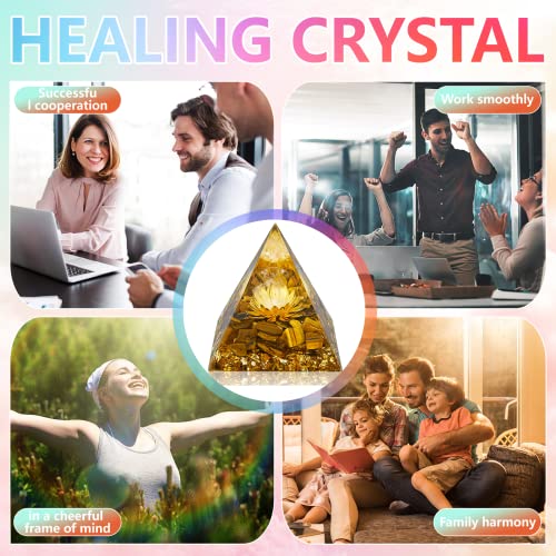 Polbik Orgone Pyramid Crystal Healing Stone Energy Generator Healing Crystals Chakra Crystal Healing Meditation Crystal Sphere Orgonite Pyramid Crystal Women Gift (Tiger's Eye&white Crystal)