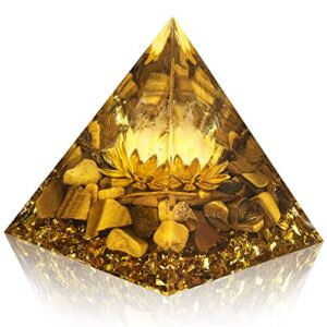 Polbik Orgone Pyramid Crystal Healing Stone Energy Generator Healing Crystals Chakra Crystal Healing Meditation Crystal Sphere Orgonite Pyramid Crystal Women Gift (Tiger's Eye&white Crystal)