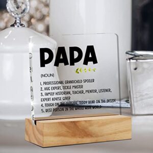 Papa Gift Grandpa Gifts From Grandchildren, Papa Definition Desk Decor Grandpa Best Papa Acrylic Desk Plaque Sign with Wood Stand Home Office Desk Sign Keepsake