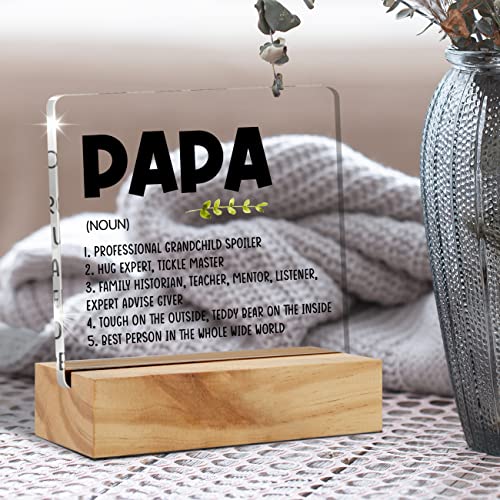 Papa Gift Grandpa Gifts From Grandchildren, Papa Definition Desk Decor Grandpa Best Papa Acrylic Desk Plaque Sign with Wood Stand Home Office Desk Sign Keepsake