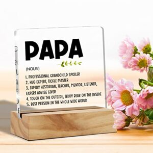 Papa Gift Grandpa Gifts From Grandchildren, Papa Definition Desk Decor Grandpa Best Papa Acrylic Desk Plaque Sign with Wood Stand Home Office Desk Sign Keepsake