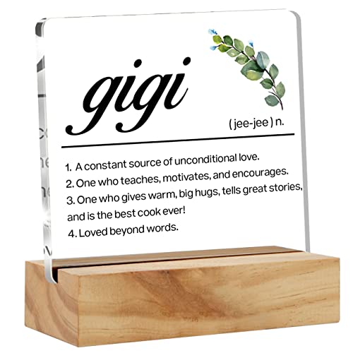 Gigi Gift Grandma Gifts From Grandchildren, Gigi Definition Desk Decor Grandma Best Gigi Acrylic Desk Plaque Sign with Wood Stand Home Office Desk Sign Keepsake