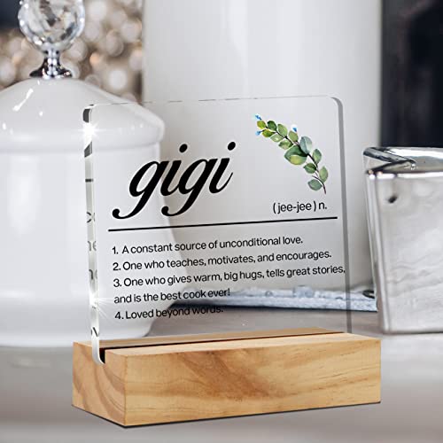 Gigi Gift Grandma Gifts From Grandchildren, Gigi Definition Desk Decor Grandma Best Gigi Acrylic Desk Plaque Sign with Wood Stand Home Office Desk Sign Keepsake