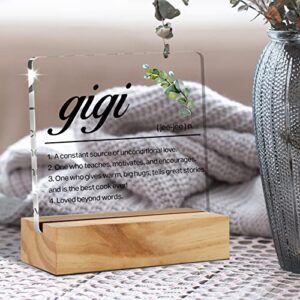 Gigi Gift Grandma Gifts From Grandchildren, Gigi Definition Desk Decor Grandma Best Gigi Acrylic Desk Plaque Sign with Wood Stand Home Office Desk Sign Keepsake