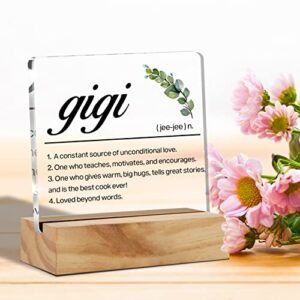 Gigi Gift Grandma Gifts From Grandchildren, Gigi Definition Desk Decor Grandma Best Gigi Acrylic Desk Plaque Sign with Wood Stand Home Office Desk Sign Keepsake