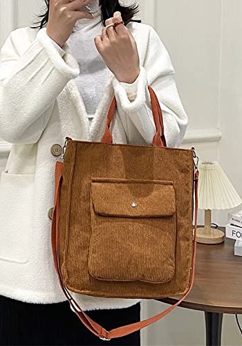 Corduroy Crossbody Bag for Women Girls,Casual Satchel Bag Large Capacity Corduroy Small Tote Bag for Work & School