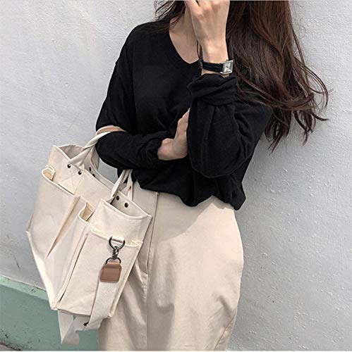 Canvas Tote Bag for Women Large Capacity Shoulder Bag Aesthetic Purses Handbags with Multiple Pockets