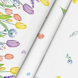 Horaldaily Spring Summer Tablecloth 70x70 Inch Round, Easter Watercolor Wild Flowers Tulip Lavender Blooming Floral Table Cover for Party Picnic Dinner Decor