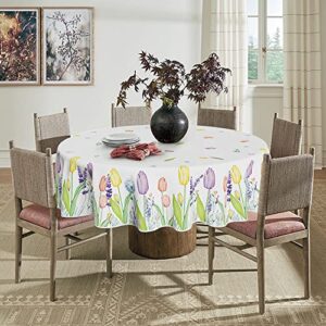 Horaldaily Spring Summer Tablecloth 70x70 Inch Round, Easter Watercolor Wild Flowers Tulip Lavender Blooming Floral Table Cover for Party Picnic Dinner Decor