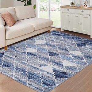 royhome area rug 8′ x 10′ machine washable abstract moroccan rug contemporary geometric ogee trellis rug indoor floor cover foldable carpet rug accent rug for living room bedroom dining room, navy