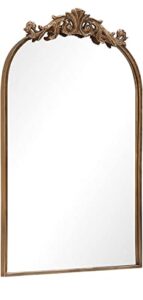 paihome gold antique mirror for wall, 19×30 inch large brass arched mirror decorative vintage bathroom mirrors, ornate entryway baroque mirror, metal frame, hangs vertically or leaning