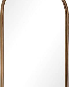 PAIHOME Gold Antique Mirror for Wall, 19x30 Inch Large Brass Arched Mirror Decorative Vintage Bathroom Mirrors, Ornate Entryway Baroque Mirror, Metal Frame, Hangs Vertically or Leaning