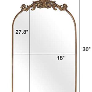 PAIHOME Gold Antique Mirror for Wall, 19x30 Inch Large Brass Arched Mirror Decorative Vintage Bathroom Mirrors, Ornate Entryway Baroque Mirror, Metal Frame, Hangs Vertically or Leaning