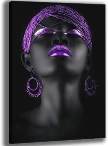 xuxwhwy african american poster purple earrings necklace black pretty girl canvas prints wall art pictures for living room bedroom oil paintings for office home decorations 16x24 in (unframed)