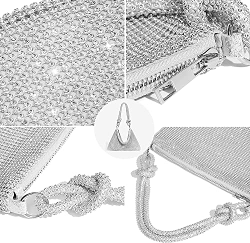 Full Rhinestone Evening Bag For Women Shoulder bag Shiny Hobo Bag Travel Vacation Handbag Party Club Prom Bling Wedding Purse (Silver)