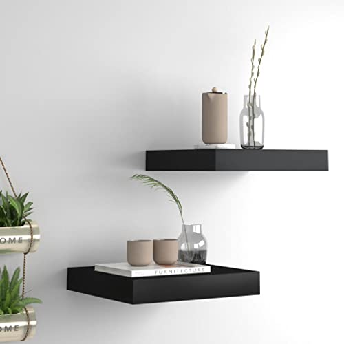 homiuse 2 Pack Floating Shelves 9.1" Wall Shelves for Bathroom Shelf Decor Floating Shelf Bracket Wall Mounted Shelves for Bedroom Hanging Shelves for Wall Storage Small Shelf Black Shelves MDF