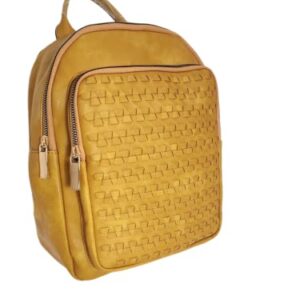 Woven Vegan Leather Backpack LeMiel Purse (Honey Yellow)