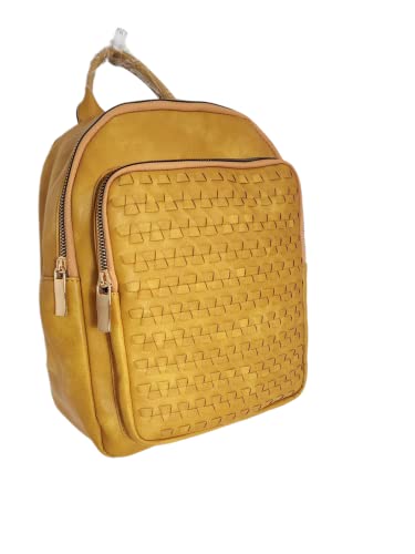 Woven Vegan Leather Backpack LeMiel Purse (Honey Yellow)